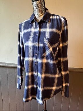 Garage Blue and Cream Plaid Boyfriend Shirt